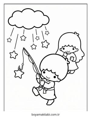 Little Twin Stars boyama sayfası – evde etkinlik, ücretsiz yazdır