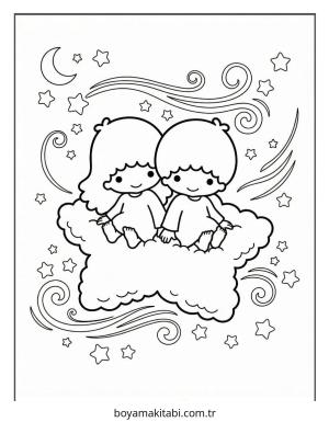 Little Twin Stars boyama sayfası – el becerilerini geliştirir, boyama çalışması