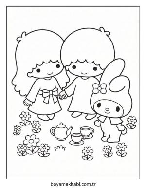Little Twin Stars boyama sayfası – basit çizim, kolay boyama