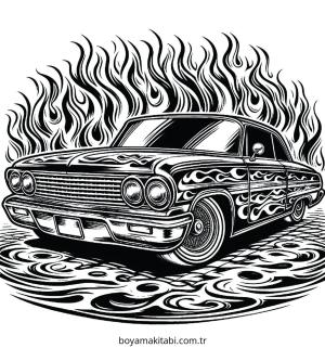 Lowrider boyama sayfası – çizgi film temalı, basit çizim