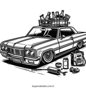 Lowrider boyama sayfası – çocuklar için, çizgi film temalı