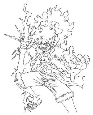 Luffy boyama sayfası,  coloring page, Luffy Gear 5’i yıldırım tutarken çizin, 