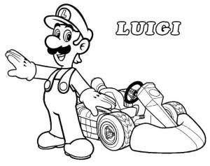 Luigi boyama sayfası,  coloring page, Komik Luigi ve Araba, 