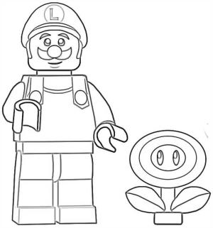 Luigi boyama sayfası,  coloring page, Lego Luigi ve çiçek, 