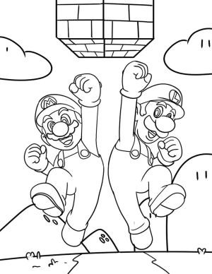 Luigi boyama sayfası,  coloring page, Luigi ve Mario Zıplıyor, 