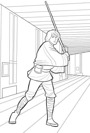 Luke Skywalker boyama sayfası,  coloring page, Luke Skywalker Işın Kılıcı Tutarken, 