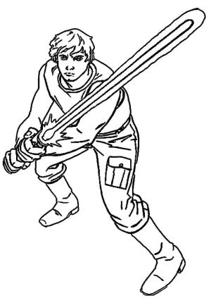 Luke Skywalker boyama sayfası,  coloring page, Havalı Luke Skywalker Kılıç Tutuyor, 