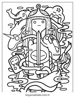 Macera Zamanı boyama sayfası – sevimli karakter, sanatsal çalışma