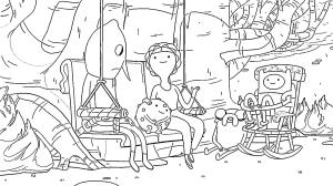 Macera Zamanı boyama sayfası,  coloring page, Finn ve Jake Hikayeleri dinliyor, 