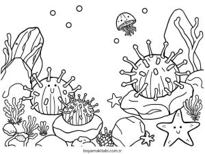 Macera boyama sayfası – çizgi film temalı, basit çizim