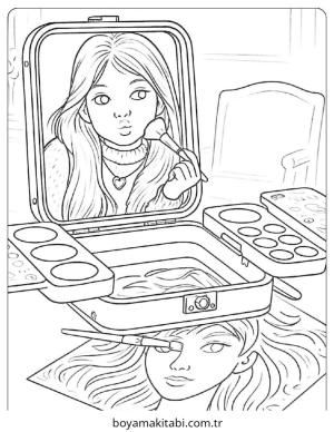 Makyaj boyama sayfası – boyama etkinliği, çocuk aktivitesi