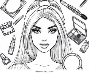 Makyaj boyama sayfası – PDF indir, sevimli karakter