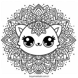 Mandala boyama sayfası – çizgi film temalı, basit çizim