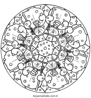 Mandala boyama sayfası – PDF indir, sevimli karakter