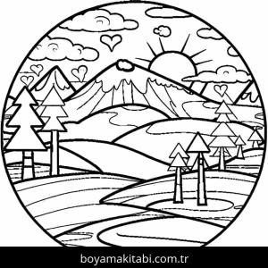 Manzara boyama sayfası – boyama çalışması, yaratıcılığı geliştirir