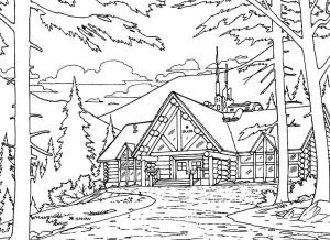 Manzara boyama sayfası,  coloring page, Dağ Evi Manzarası, 