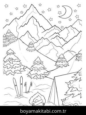 Manzara boyama sayfası – sanatsal çalışma, çocuklar için