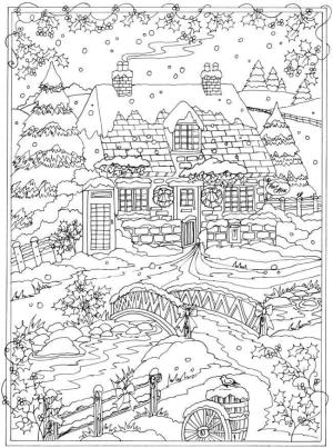 Manzara boyama sayfası,  coloring page, Muhteşem Kış Manzarası, 