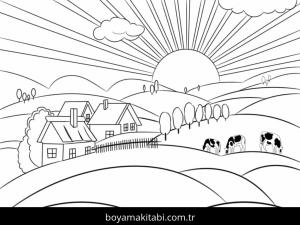 Manzara boyama sayfası – kolay boyama, eğitici aktivite