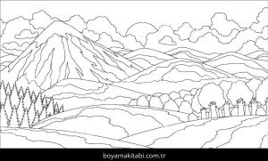 Manzara boyama sayfası – sevimli karakter, sanatsal çalışma