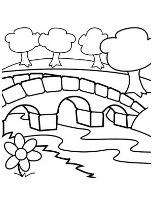 Manzara boyama sayfası,  coloring page, Nehir ve Köprü, 