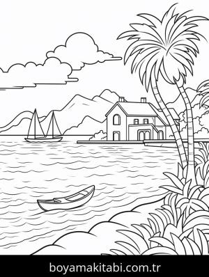 Manzara boyama sayfası – renkli çizimler, okul öncesi