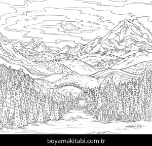 Manzara boyama sayfası – el becerilerini geliştirir, boyama çalışması