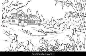 Manzara boyama sayfası – ücretsiz yazdır, boyama etkinliği