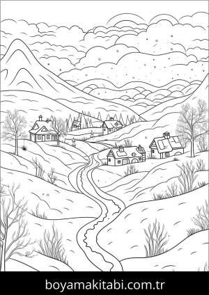 Manzara boyama sayfası – basit çizim, kolay boyama