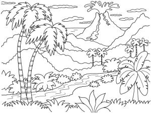 Manzara boyama sayfası,  coloring page, Volkan Manzarası, 