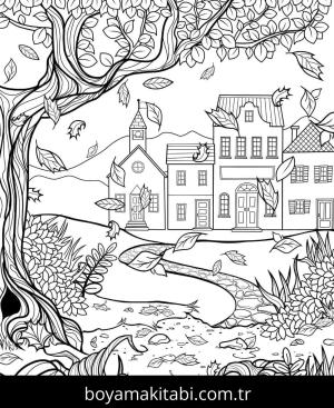 Manzara boyama sayfası – eğlenceli etkinlik, el becerilerini geliştirir