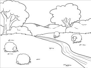 Manzara boyama sayfası,  coloring page, Nehir ve Koyun, 