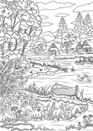 Manzara boyama sayfası,  coloring page, Köy Manzarası, 