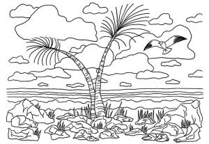 Manzara boyama sayfası,  coloring page, Güzel Ada Manzarası, 