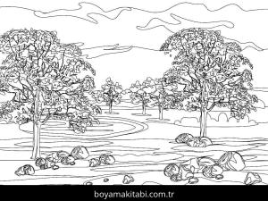 Manzara boyama sayfası – okul öncesi, evde etkinlik