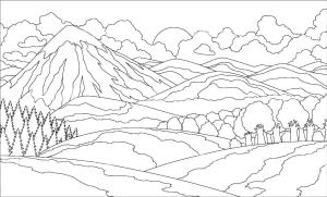 Manzara boyama sayfası,  coloring page, Dağlarla Güzel Manzara, 