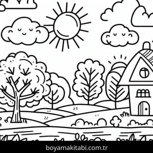 Manzara boyama sayfası – keyifli zaman, renkli çizimler