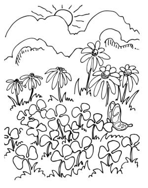 Manzara boyama sayfası,  coloring page, Çiçekli Manzara, 