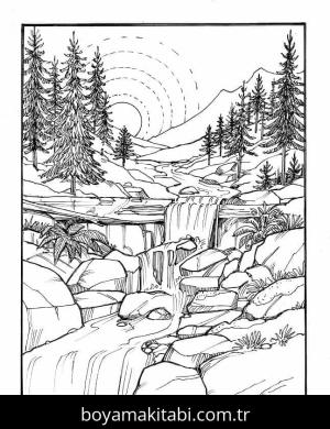 Manzara boyama sayfası – eğlenceli etkinlik, el becerilerini geliştirir