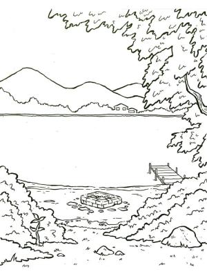 Manzara boyama sayfası,  coloring page, Güzel Göl Manzarası, 