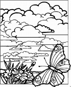 Manzara boyama sayfası,  coloring page, Gökyüzü ile Manzara, 