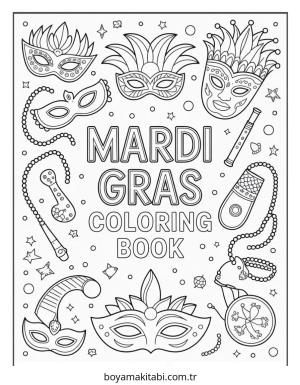 Mardi Gras boyama sayfası – çocuklar için, çizgi film temalı