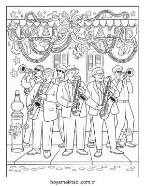 Mardi Gras boyama sayfası – yaratıcılığı geliştirir, keyifli zaman