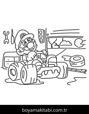 Mario Kart boyama sayfası – çizgi film temalı, basit çizim