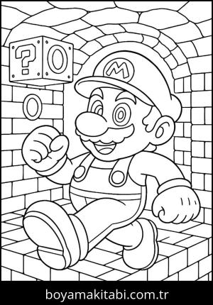 Mario boyama sayfası,  coloring page, renkli, kreatif, çerçeveli