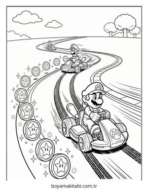 Mario boyama sayfası – sevimli karakter, sanatsal çalışma