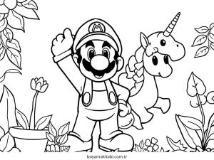 Mario boyama sayfası – çizgi film temalı, basit çizim