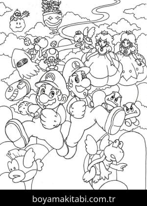 Mario boyama sayfası – basit çizim, kolay boyama