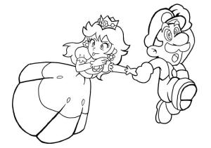 Mario boyama sayfası,  coloring page, Prenses Şeftali Ve Mario Koşuyor, 