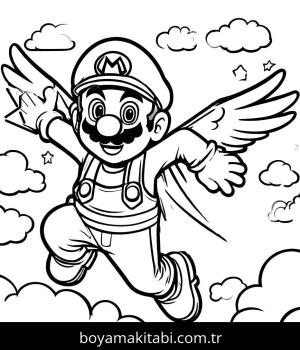 Mario boyama sayfası,  coloring page, yuvarlak hatlı, kreatif, basit